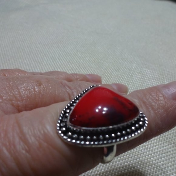 Beautiful "RED DENDRITE OPAL" Handmade Sterling Ring Size 9.5 #612B - Picture 2 of 3